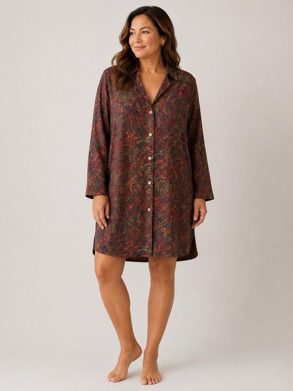 Victorias Secret Paisley Satin Sleep Shirt Medium Long Sleeve Button Up Vintage